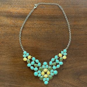 Blue/Green/Yellow Statement Necklace w/ Silver